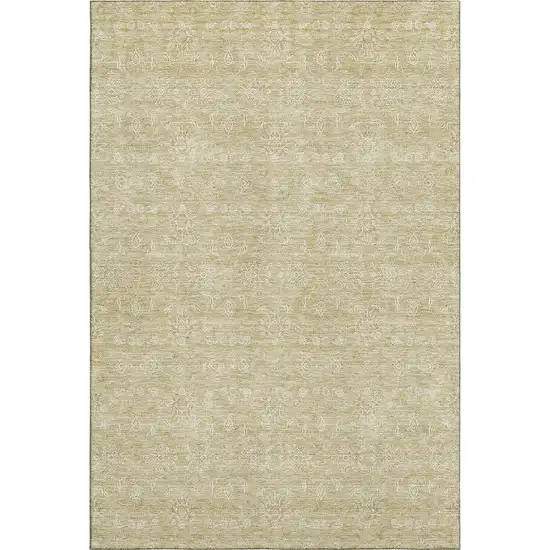Beige And Ivory Floral Washable Area Rug With UV Protection Photo 6