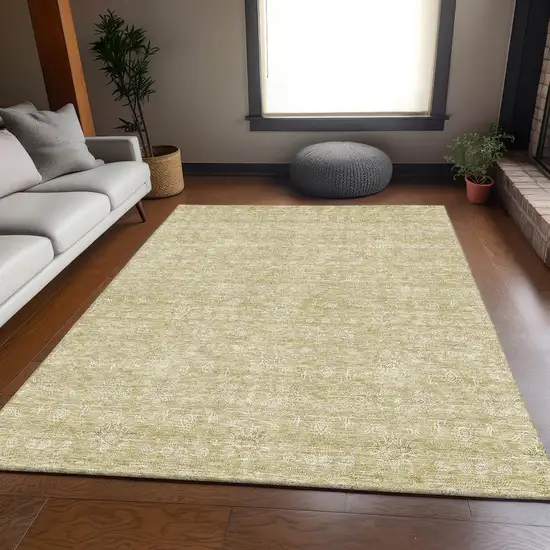 Beige And Ivory Floral Washable Area Rug With UV Protection Photo 4