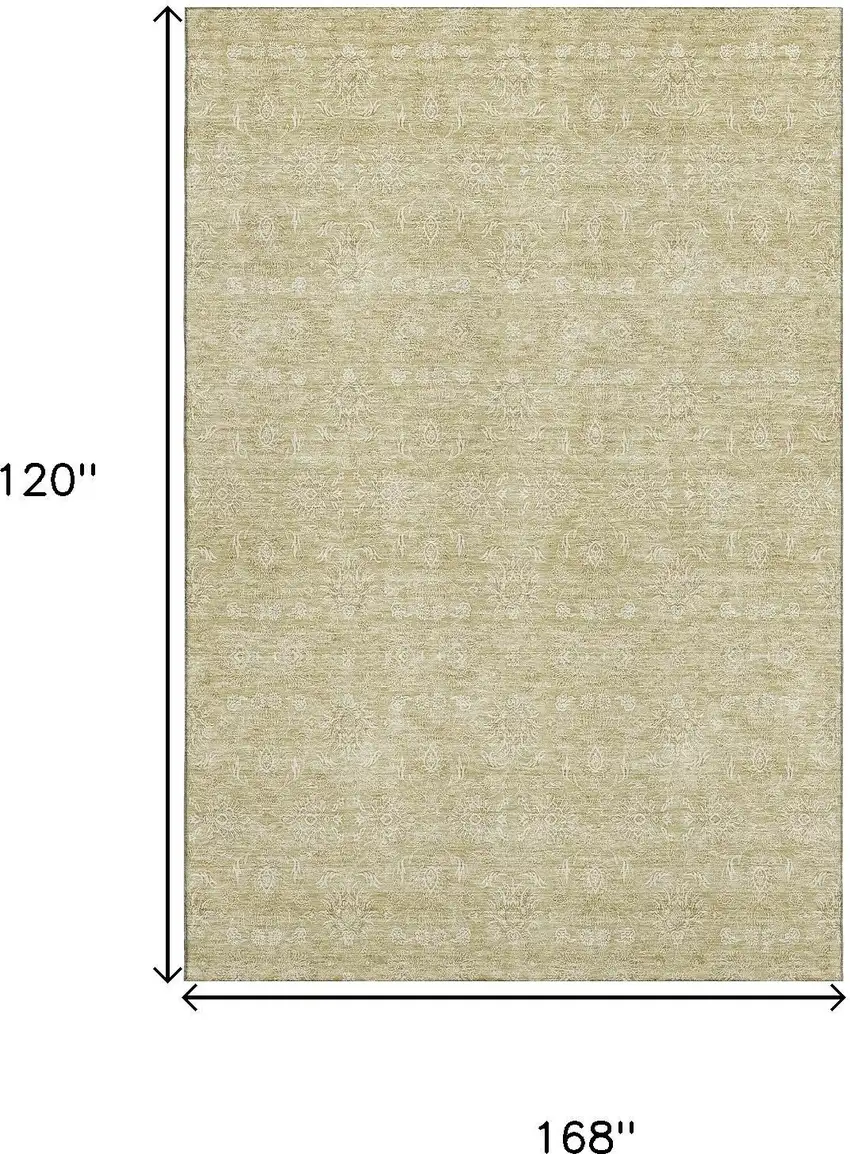 Beige And Ivory Floral Washable Area Rug With UV Protection Photo 3