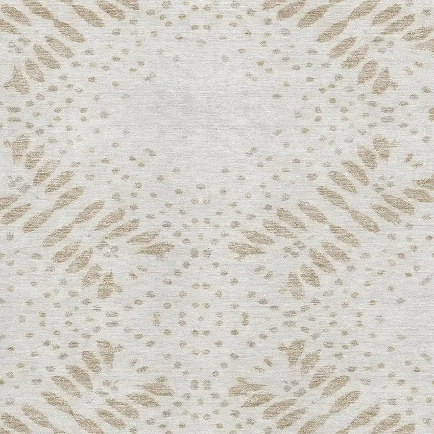 Beige And Ivory Floral Washable Area Rug With UV Protection Photo 3