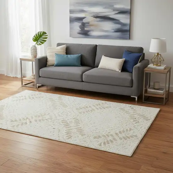 Beige And Ivory Floral Washable Area Rug With UV Protection Photo 2