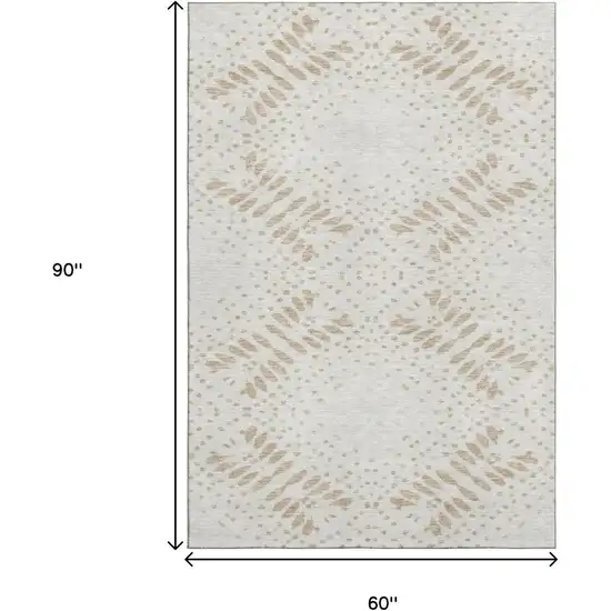 Beige And Ivory Floral Washable Area Rug With UV Protection Photo 3