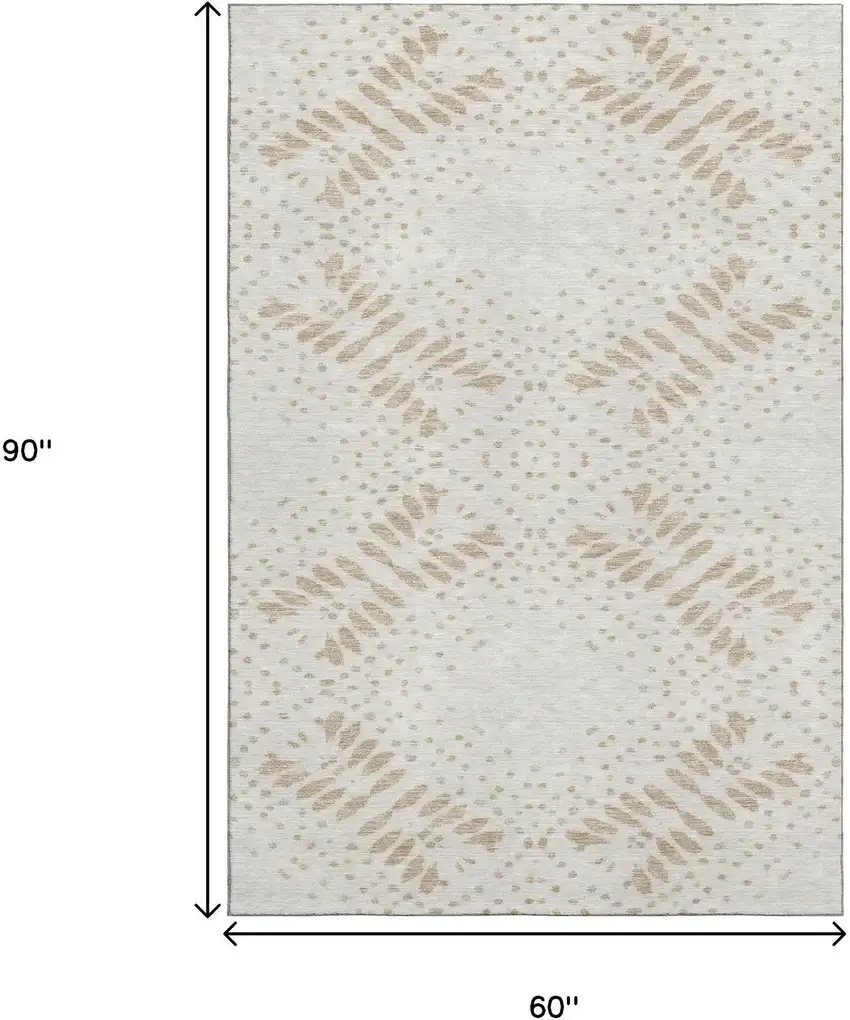 Beige And Ivory Floral Washable Area Rug With UV Protection Photo 3