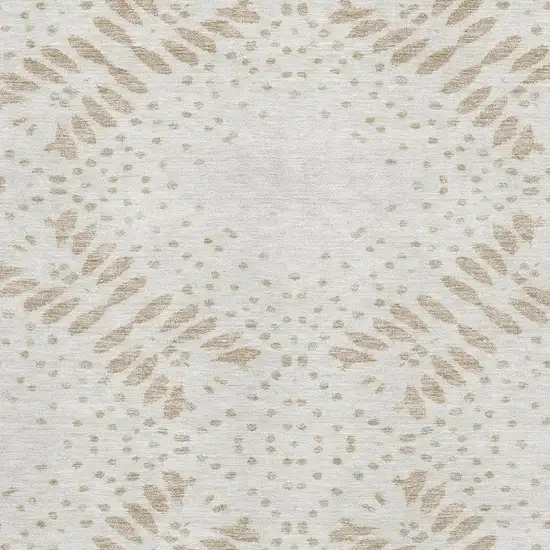 Beige And Ivory Floral Washable Area Rug With UV Protection Photo 3