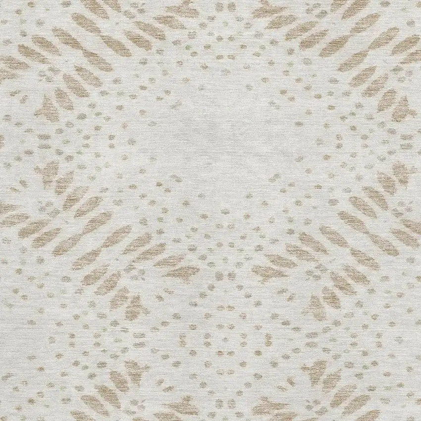 Beige And Ivory Floral Washable Area Rug With UV Protection Photo 3