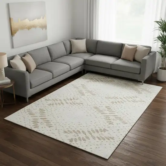 Beige And Ivory Floral Washable Area Rug With UV Protection Photo 2