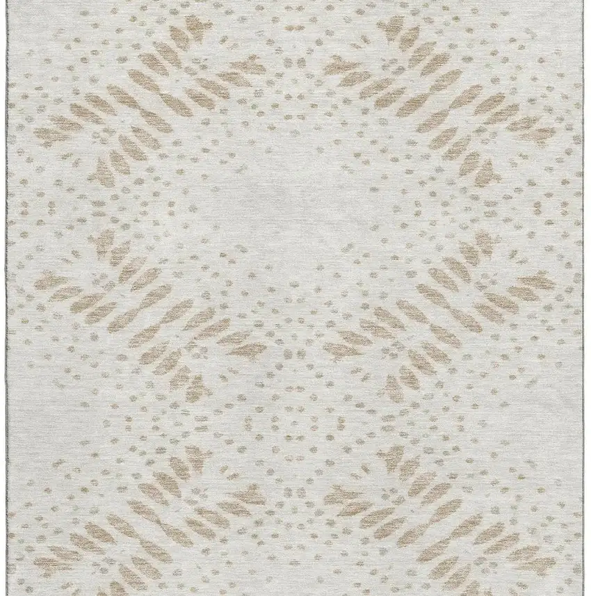 Beige And Ivory Floral Washable Area Rug With UV Protection Photo 4