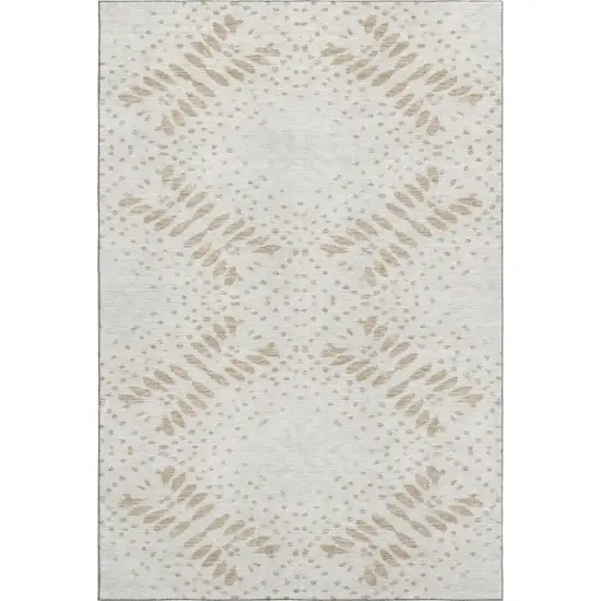 Beige And Ivory Floral Washable Area Rug With UV Protection Photo 1