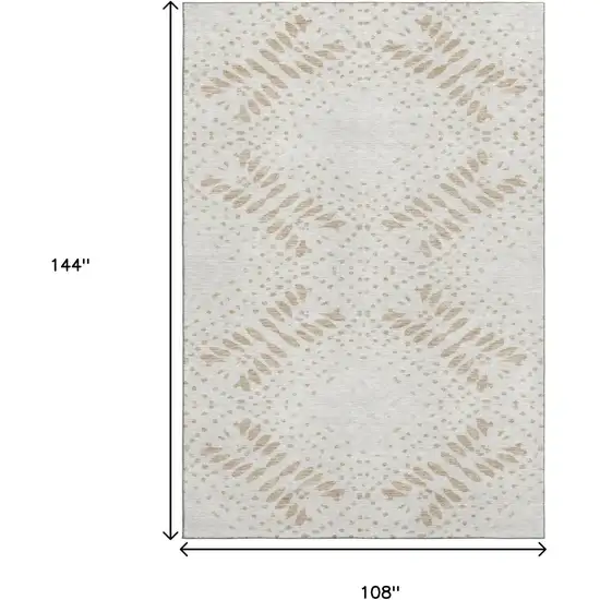 Beige And Ivory Floral Washable Area Rug With UV Protection Photo 3