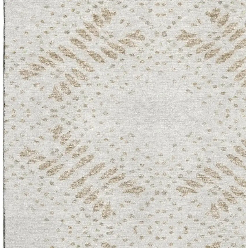 Beige And Ivory Floral Washable Area Rug With UV Protection Photo 3