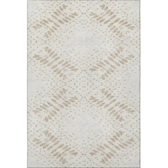 Beige And Ivory Floral Washable Area Rug With UV Protection Photo 4