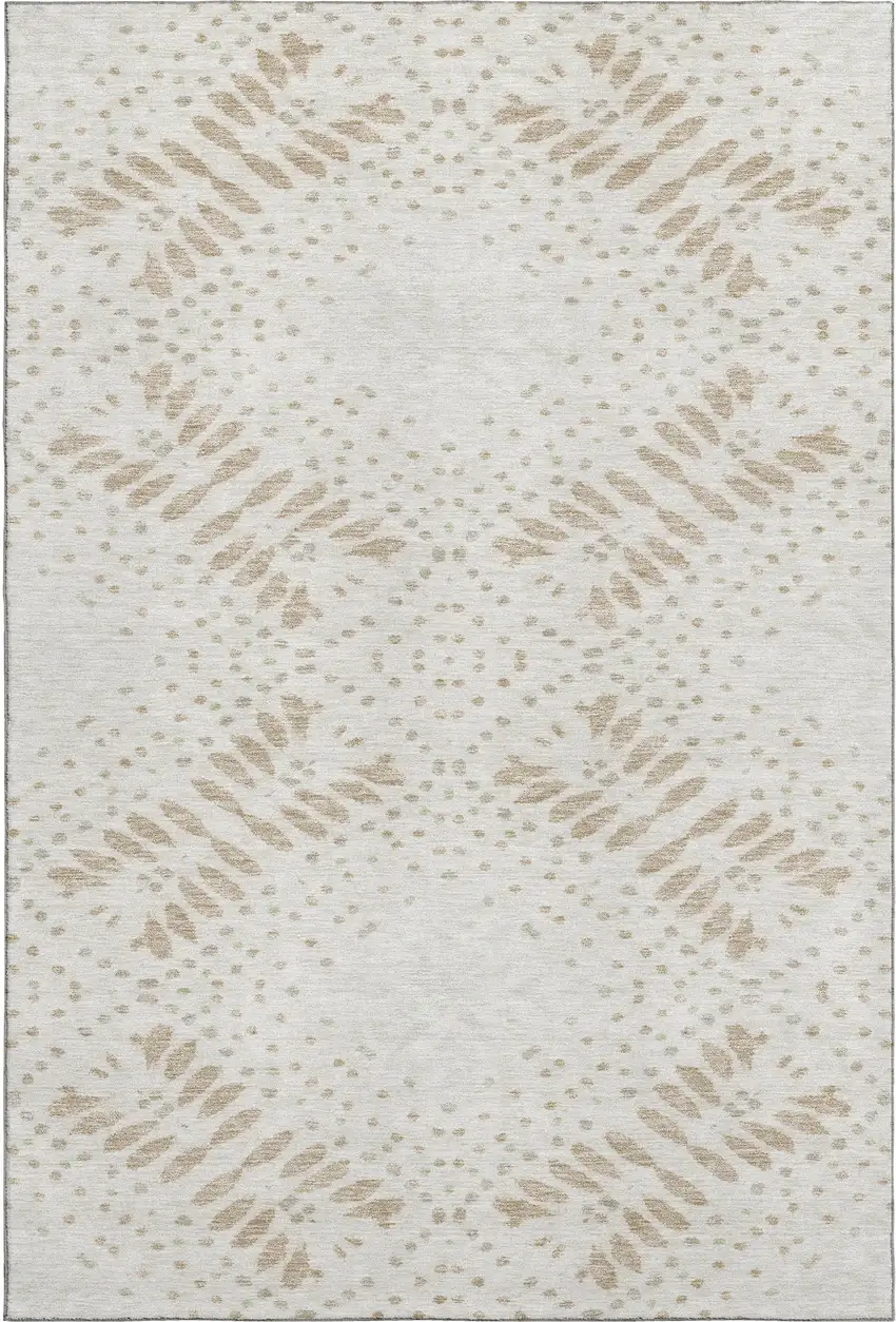 Beige And Ivory Floral Washable Area Rug With UV Protection Photo 1