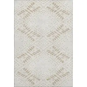Photo of Beige And Ivory Floral Washable Area Rug With UV Protection