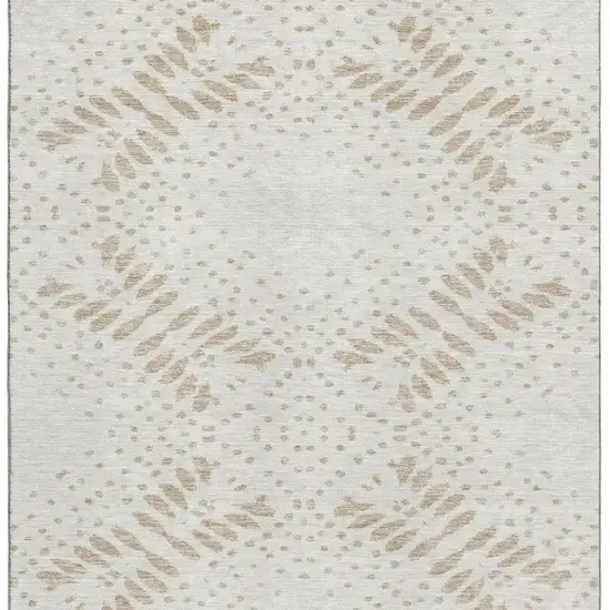 Beige And Ivory Floral Washable Area Rug With UV Protection Photo 3