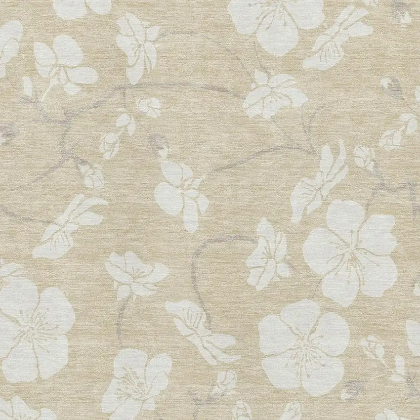 Beige And Ivory Floral Washable Area Rug With UV Protection Photo 3