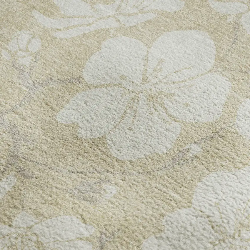 Beige And Ivory Floral Washable Area Rug With UV Protection Photo 2