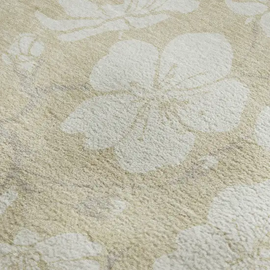 Beige And Ivory Floral Washable Area Rug With UV Protection Photo 2