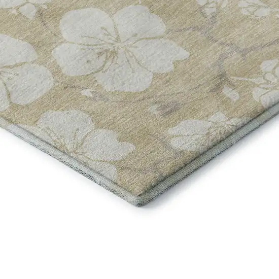 Beige And Ivory Floral Washable Area Rug With UV Protection Photo 6