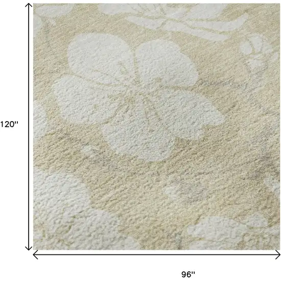 Beige And Ivory Floral Washable Area Rug With UV Protection Photo 8