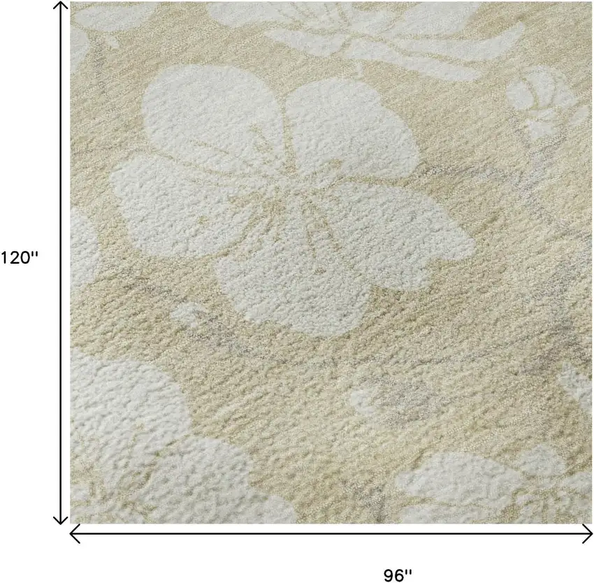 Beige And Ivory Floral Washable Area Rug With UV Protection Photo 8
