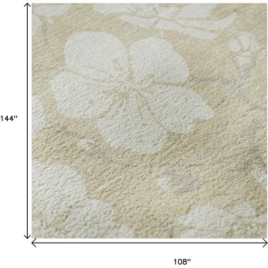 Beige And Ivory Floral Washable Area Rug With UV Protection Photo 8