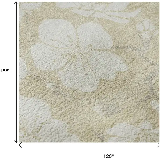 Beige And Ivory Floral Washable Area Rug With UV Protection Photo 8