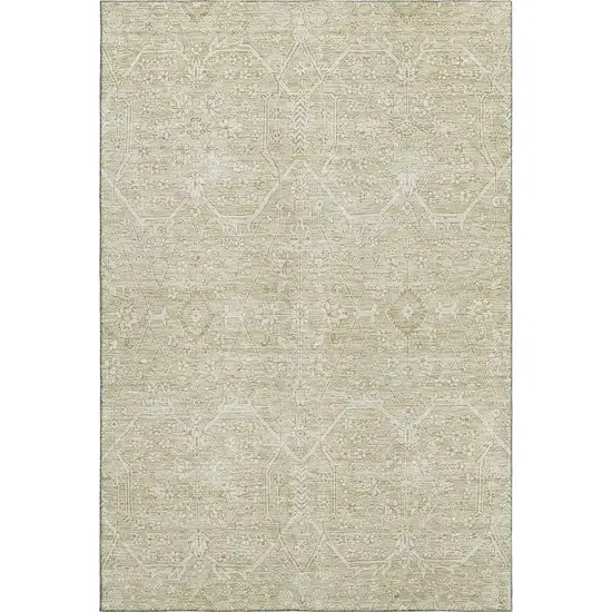 Beige And Ivory Floral Washable Area Rug With UV Protection Photo 1