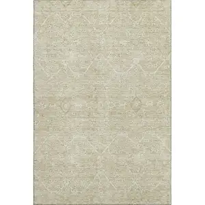 Photo of Beige And Ivory Floral Washable Area Rug With UV Protection