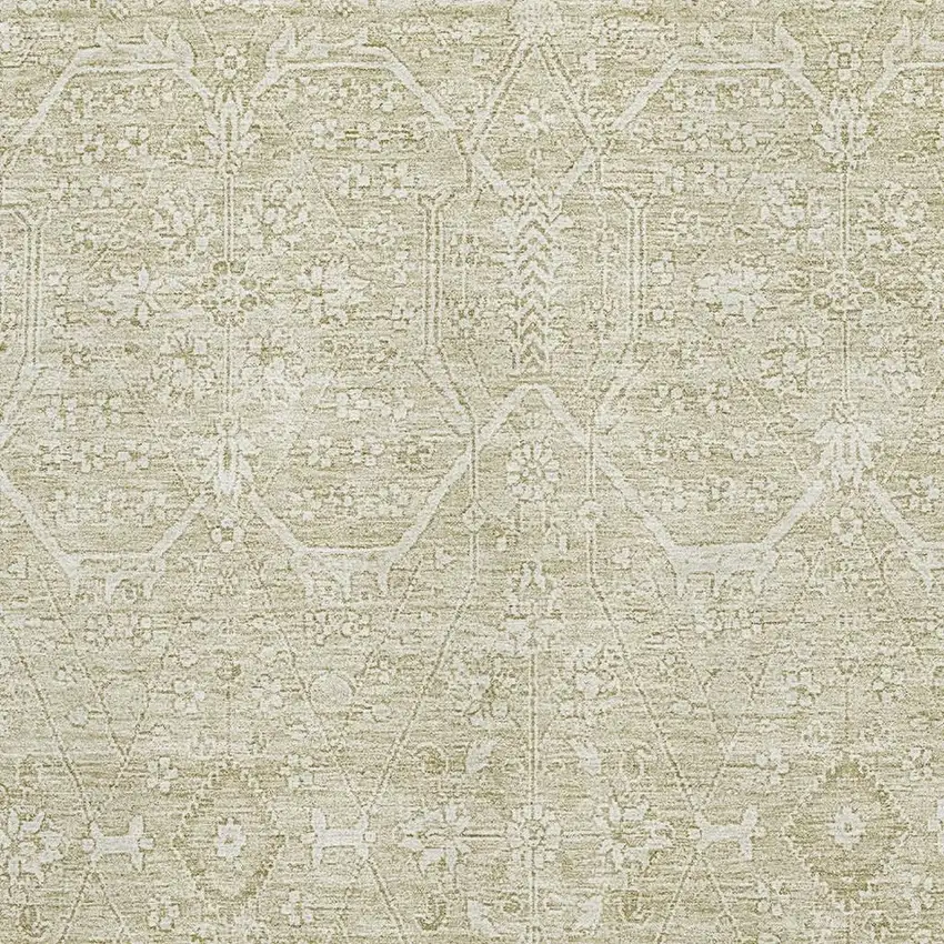 Beige And Ivory Floral Washable Area Rug With UV Protection Photo 2