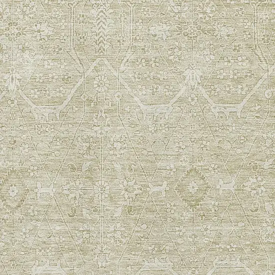 Beige And Ivory Floral Washable Area Rug With UV Protection Photo 2