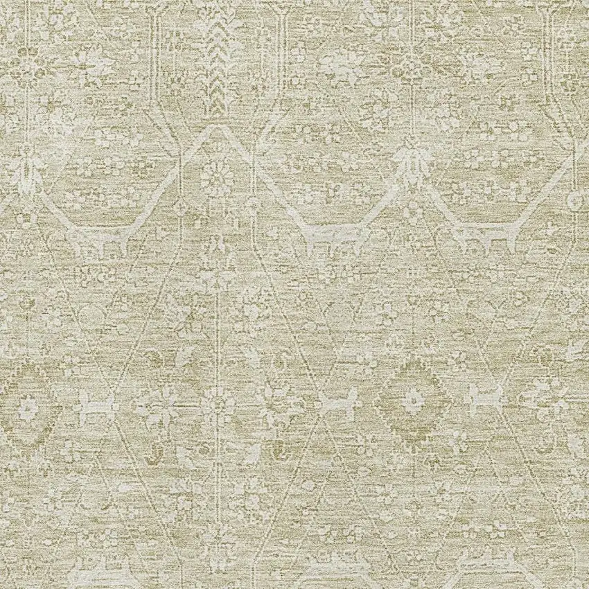 Beige And Ivory Floral Washable Area Rug With UV Protection Photo 2