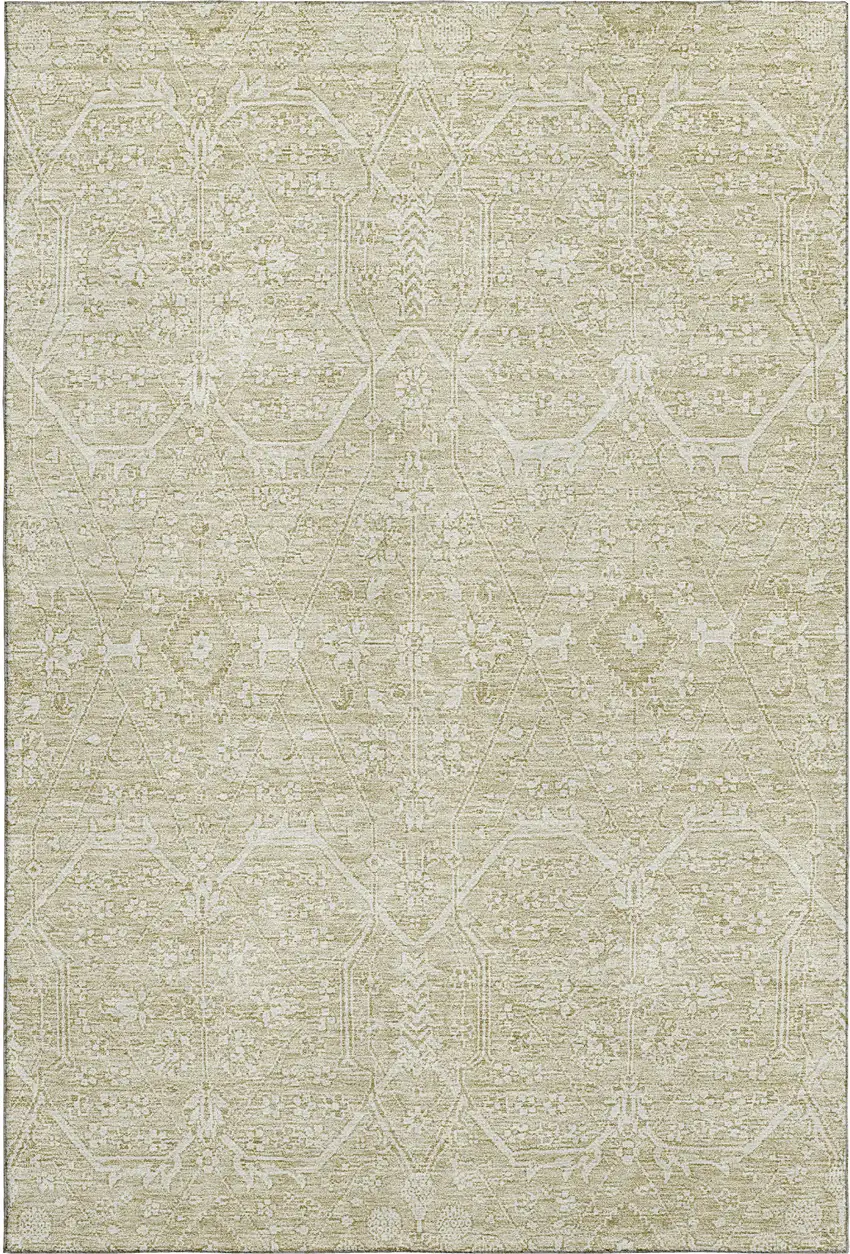 Beige And Ivory Floral Washable Area Rug With UV Protection Photo 1
