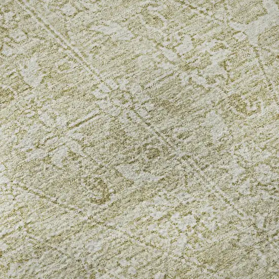 Beige And Ivory Floral Washable Area Rug With UV Protection Photo 9