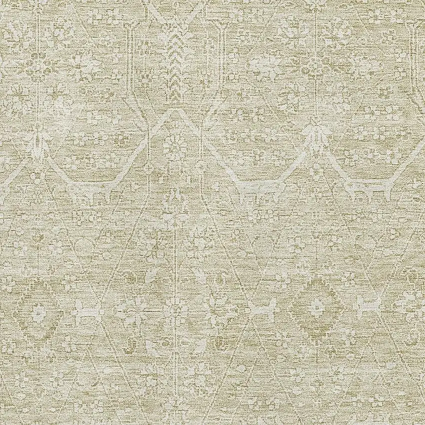 Beige And Ivory Floral Washable Area Rug With UV Protection Photo 2