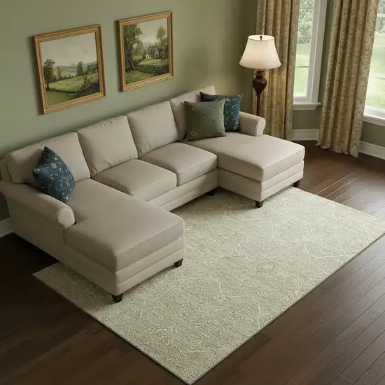 Beige And Ivory Floral Washable Area Rug With UV Protection Photo 2