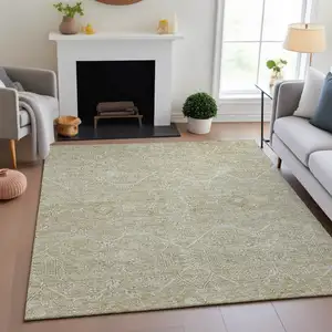 Photo of Beige And Ivory Floral Washable Area Rug With UV Protection