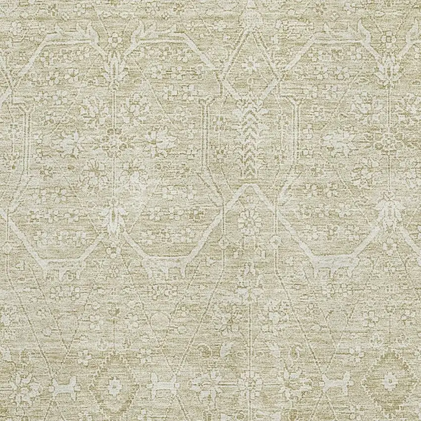 Beige And Ivory Floral Washable Area Rug With UV Protection Photo 2