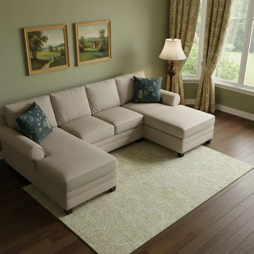 Beige And Ivory Floral Washable Area Rug With UV Protection Photo 2