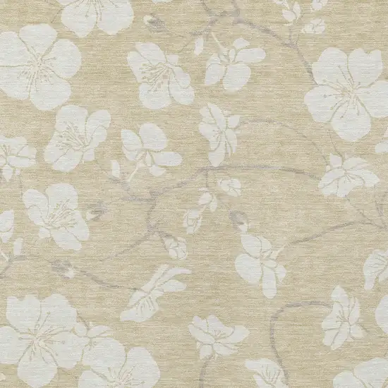 Beige And Ivory Floral Washable Indoor Outdoor Area Rug Photo 7