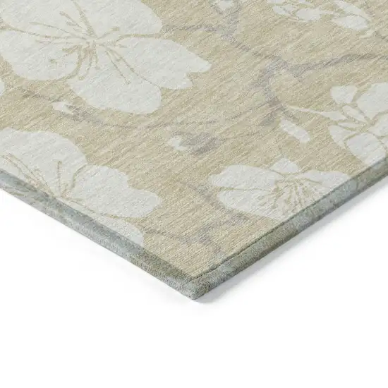 Beige And Ivory Floral Washable Indoor Outdoor Area Rug Photo 5