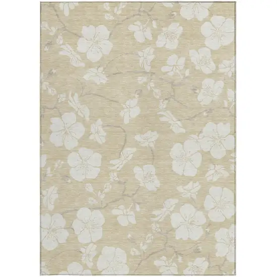 Beige And Ivory Floral Washable Indoor Outdoor Area Rug Photo 8