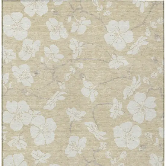Beige And Ivory Floral Washable Indoor Outdoor Area Rug Photo 7