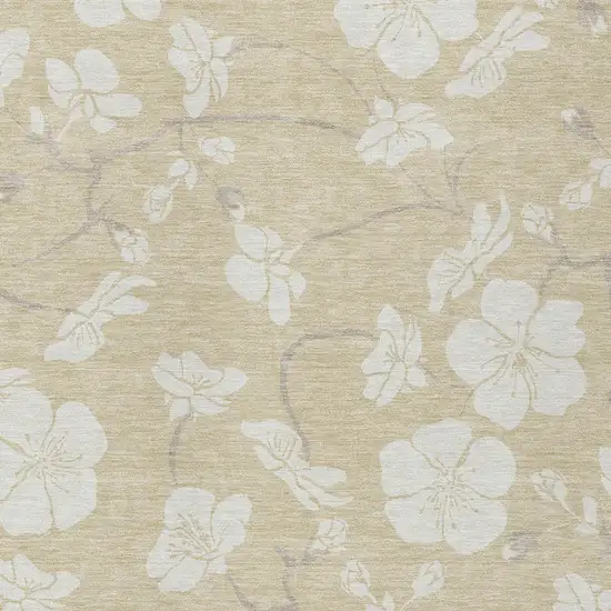 Beige And Ivory Floral Washable Indoor Outdoor Area Rug Photo 7