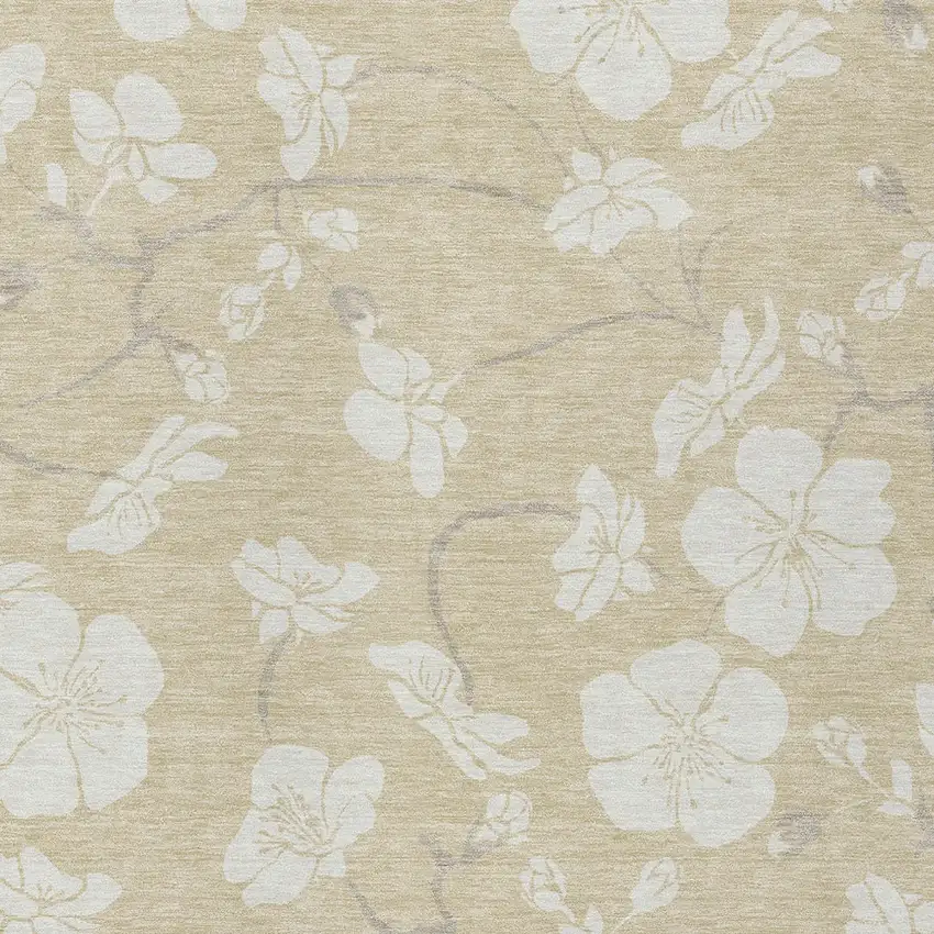 Beige And Ivory Floral Washable Indoor Outdoor Area Rug Photo 7