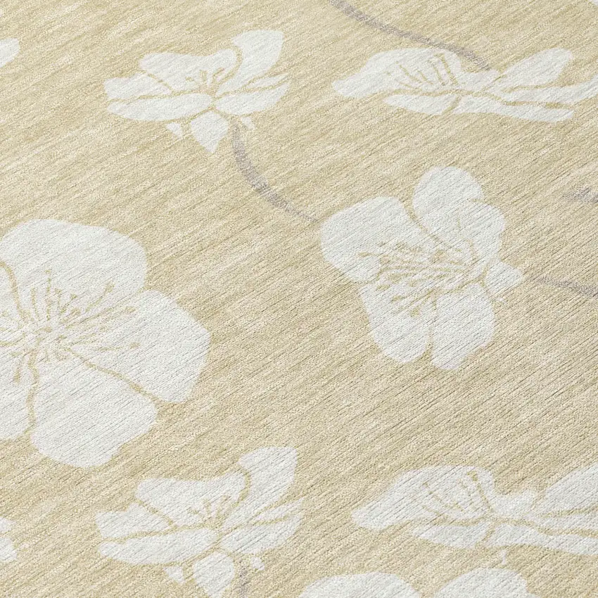 Beige And Ivory Floral Washable Indoor Outdoor Area Rug Photo 6