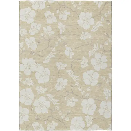 Beige And Ivory Floral Washable Indoor Outdoor Area Rug Photo 2