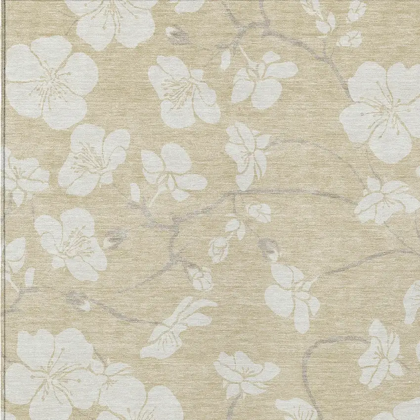 Beige And Ivory Floral Washable Indoor Outdoor Area Rug Photo 7