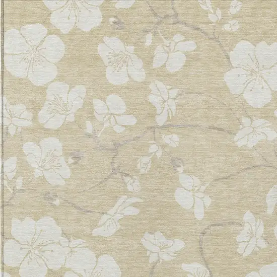 Beige And Ivory Floral Washable Indoor Outdoor Area Rug Photo 7