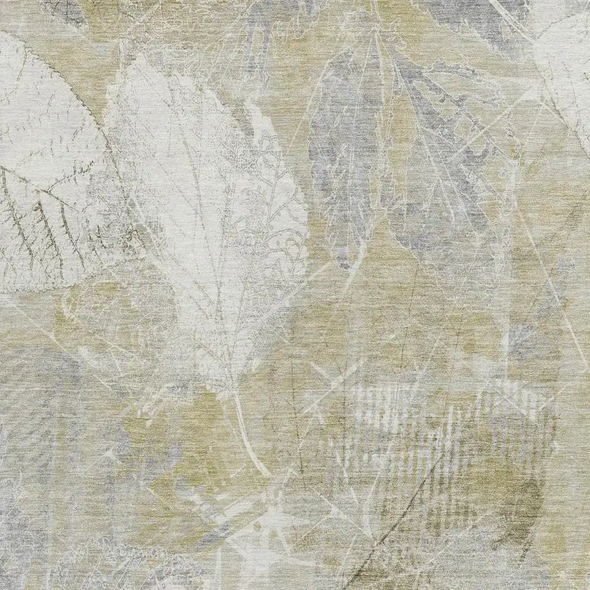 Beige And Ivory Floral Washable Indoor Outdoor Area Rug Photo 3