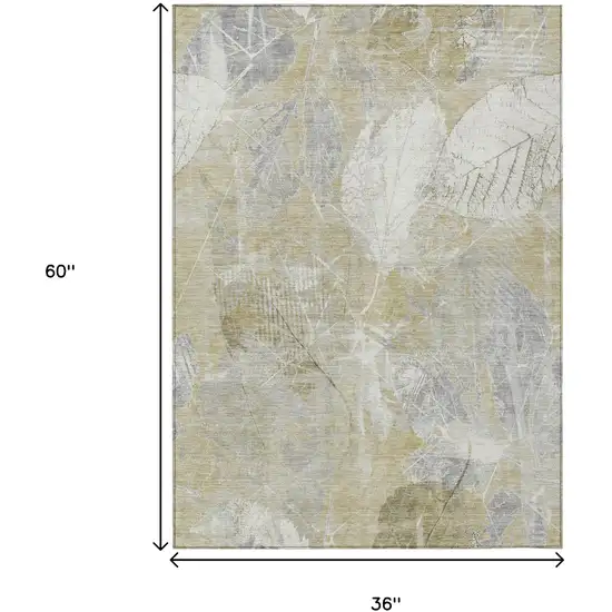 Beige And Ivory Floral Washable Indoor Outdoor Area Rug Photo 9
